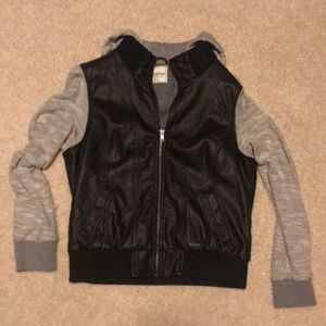 Dravus faux leather jacket w cotton sleeves & hood